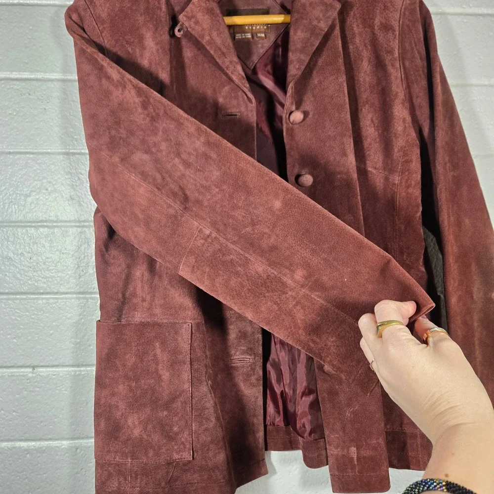 Vtg Stan Herman Studio Suede Leather Jacket Medium‎ Burgundy Blazer Boho Casual